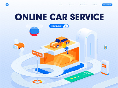 ONLINE CAR SERVICE car car service illustration insurance policy isometric pidemic prevention violate regulations web 小五