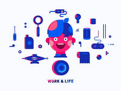 Work & Life airpods car entertainment game illustration life self portrait tool tyres work