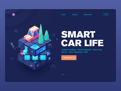 Smart Car Life 2.5d add oil automobile service car claim settlement data design illustration isometric isometry magic cube park pay service ui vehicle detection violation handling web 小五