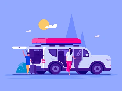 Travel car illustration self driving tour travel wagon