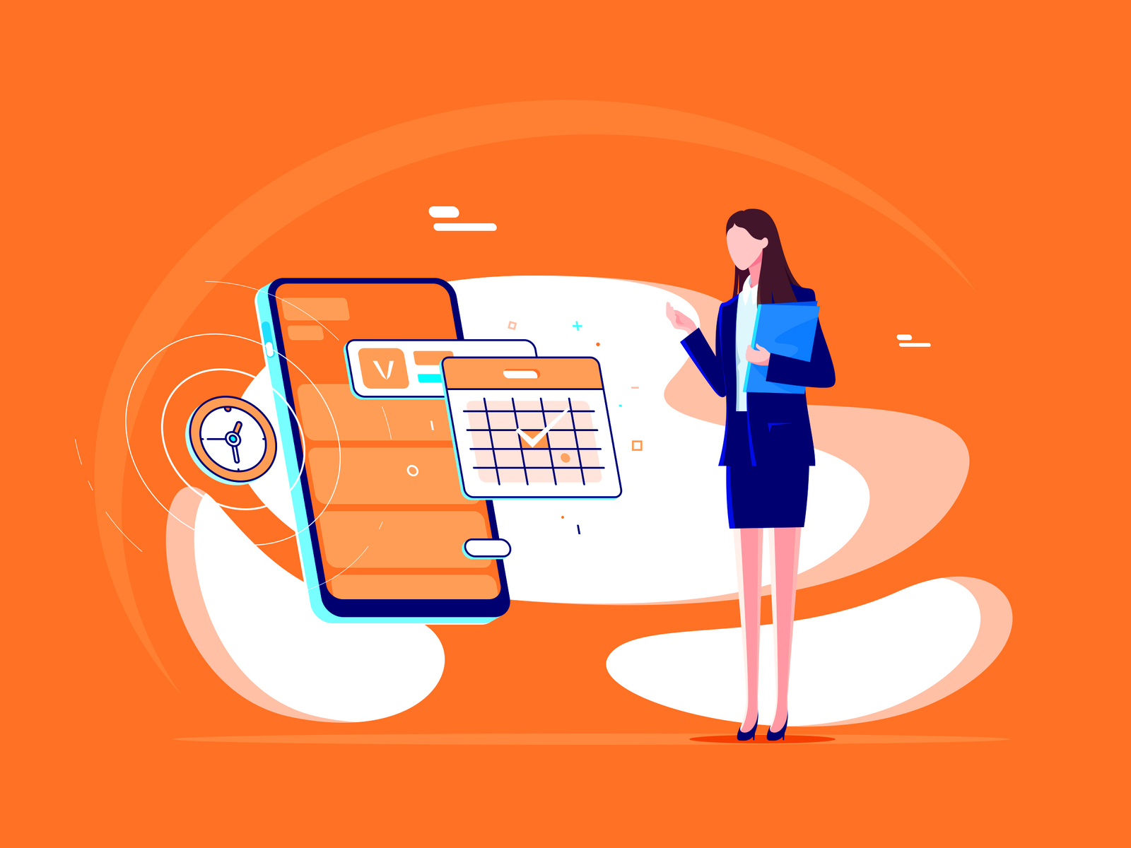 Online Booking customer service illustration make an appointment mobile phone on-line orange secretary service