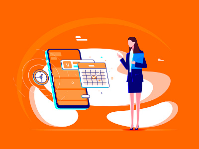 Online Booking customer service illustration make an appointment mobile phone on line orange secretary service