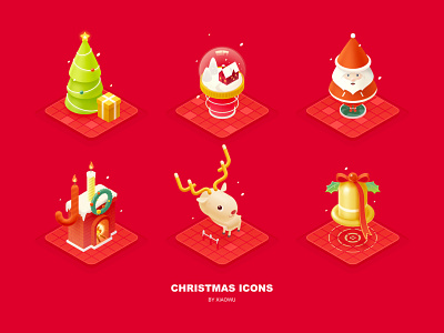 Christmas Icons 2.5d christmas christmas tree crystal ball gift icon illustration isometric santa claus