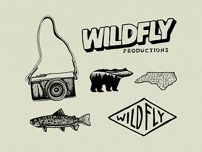 Wild Fly Productions badge boone branding elements branding identity design editing film filmmaker flash sheet illustration ink logo north carolina organic pen rustic video videographer vintage