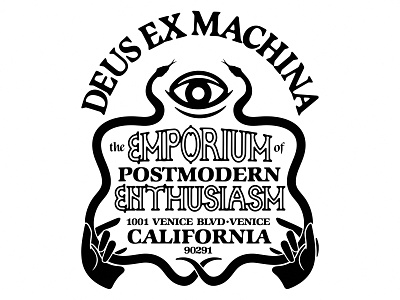 Deus Ex Machina Quaran-Tee Competition Back california design deus ex machina eye hands illustration snake typography venice vintage