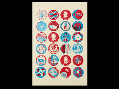 Apollo 11 Badges Poster art blue design nasa poster print red screen space