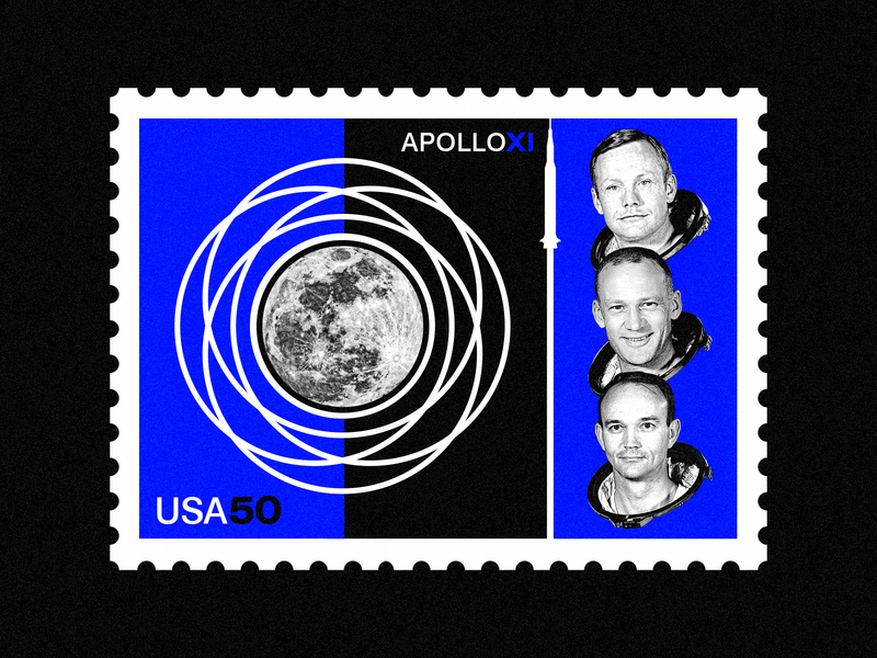 Apollo XI - 50th Anniversary badges collage nasa poster space stamp swiss design vector vintage