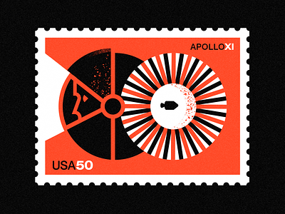 Apollo XI - 50th Anniversary- Stamp 7 color illustration nasa space swiss texture vintage