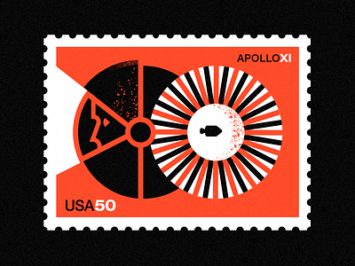 Apollo XI - 50th Anniversary- Stamp 7 color illustration nasa space swiss texture vintage