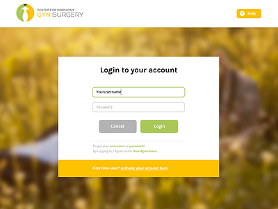 Login Screen Gyn Surgery blurred background flat interface login