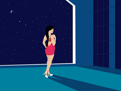 Girl Illustration in light night