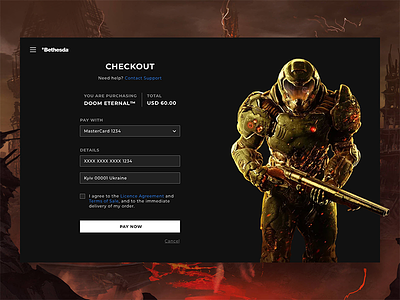 Credit Card Checkout (Bethesda) checkout credit card dailyui dark doom flat gaming page redesign store ui ux
