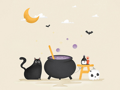 Happy Halloween! cat drawing halloween happy halloween illustration procreate skull spooky spoopy texture