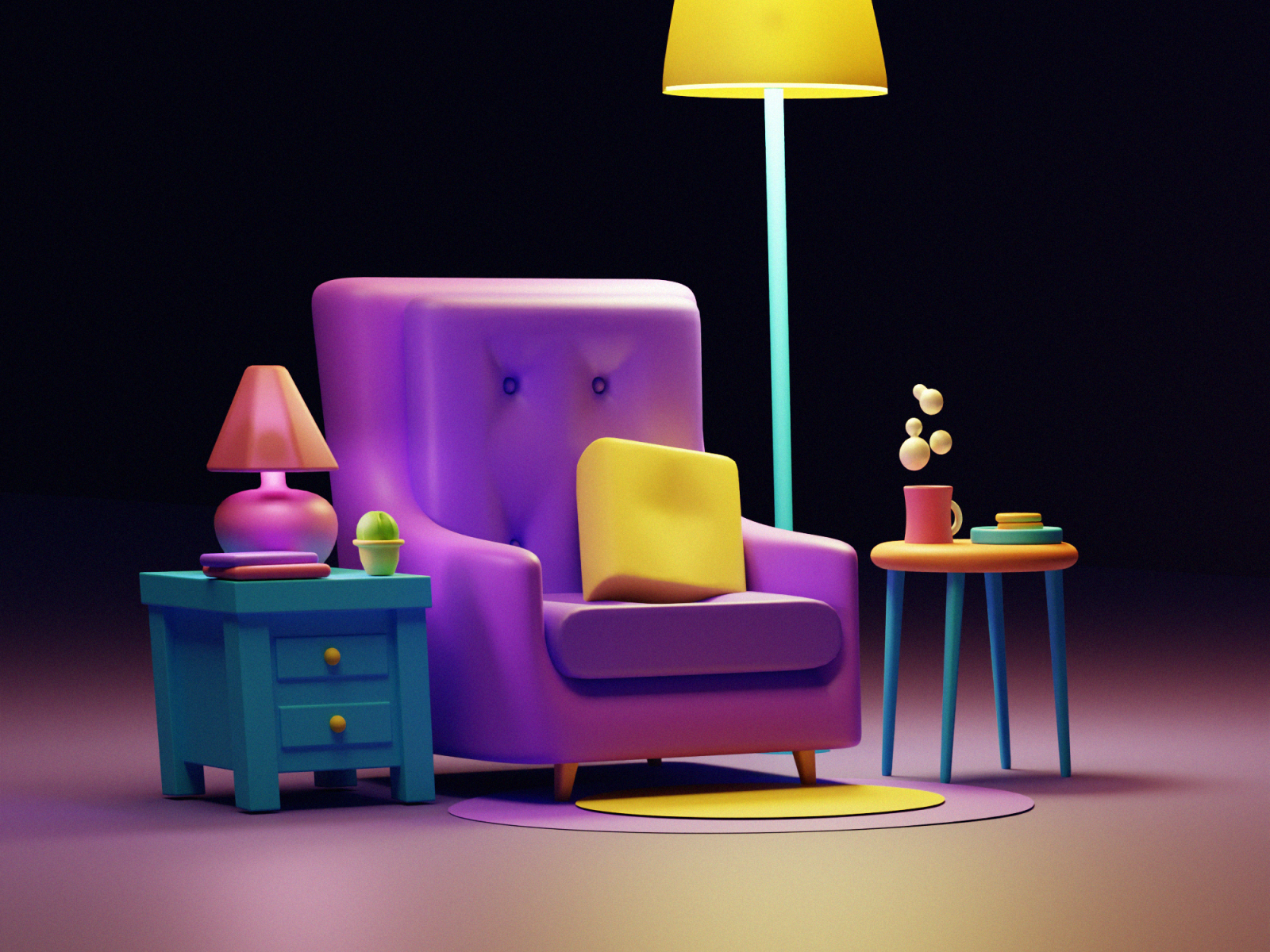 Cozy Corner 3d 3dart 3ddesign 3dillustration art blender colorfull cozy design georgia graphic design interior render room sofa tbilisi