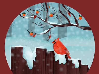 Early Winter bird cozy forest illustration nature season snow snowy sophie tsankashvili tree winter wood
