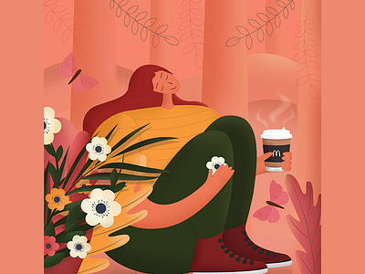 McDonald's coffee characters coffee colorfull colors cozy flowers forest happy illustration mood spring style texture vector