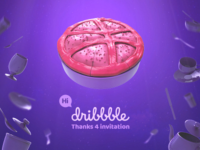 Hello dribbblers I'm coming! 3d cake debut design first shot hello hi render