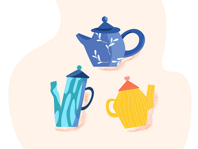 color kettles blue green illistration kettle yellow