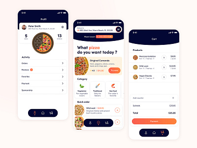 Mobile app | Delivery Pizza 🍕 add to cart app checkout daily ui delivery design figma food mobile mobile app orange order pizza ui ui ux ux web