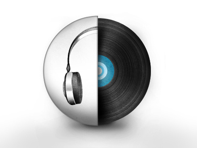 Hey DJ 3d chrome depth headphones icon realistic record