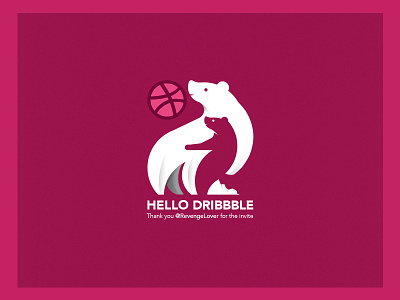 Hello Dribbble animal bear character design first illustration logo polar vector