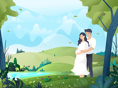 Pregnant woman with her husband in the park adobe design flat graphic illustration illustrator pregnant vector