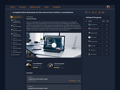 Learning platform - Course overview application dark education figma learning platform ui ux web