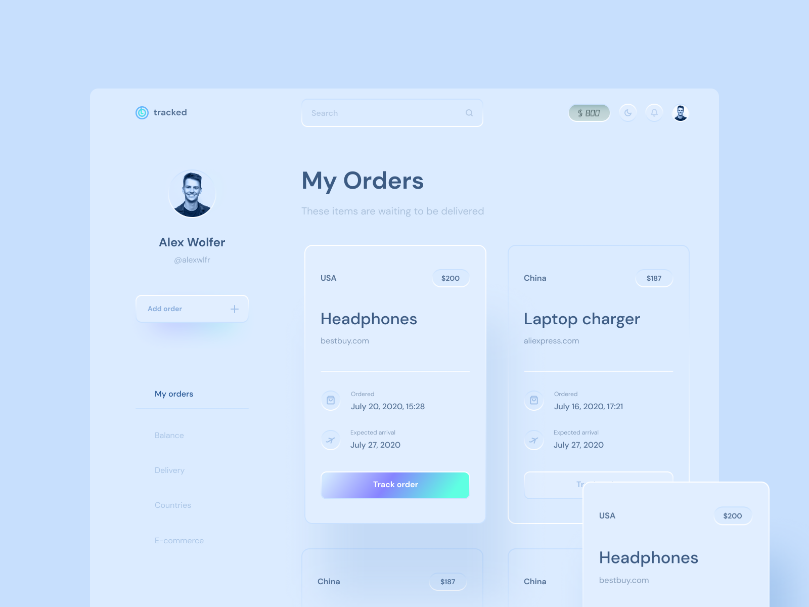 Order tracking illustration minimal neumorphism ui typography ui ux vector website