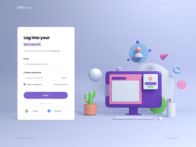 DDDStudio Login 3d 3dillustration cinema4d illustration ui ux vector web webdesign website