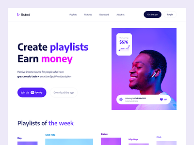 Listed dashboard gradient listen music musicapp spotify ui ux web webdesign