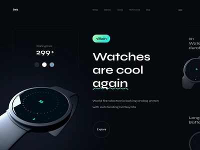 twy villain watch 3d dark landing page product page ui ux watch watch design web webdesign website