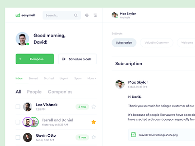 easymail - reimagined email service chat ui email email ui gmail green message messenger messenger ui minimalistic ui product product design simple ui ui ux web web app web ui webdesign