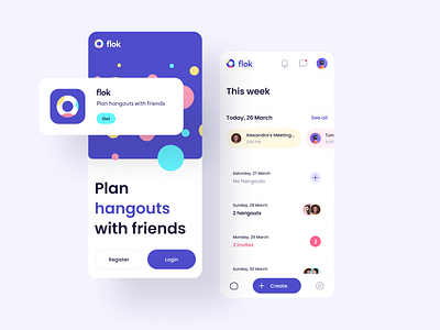 Flok - Plan hangouts with friends app app design app ui colorful hangouts meet app meetup mobile design product design ui ux