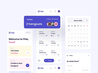 Flok - Components app app design app ui colorful hangouts meet app meetup mobile design product design ui ux