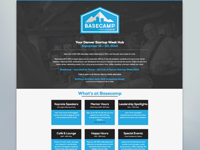 Denver Startup Week - Basecamp Site. colorado denver onepage. start up web web design zenman