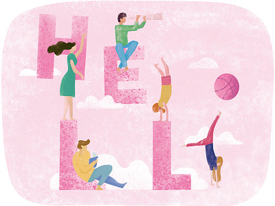 Hello Dribbble clouds dribbble figure first hello illustration invites poetry shot sky