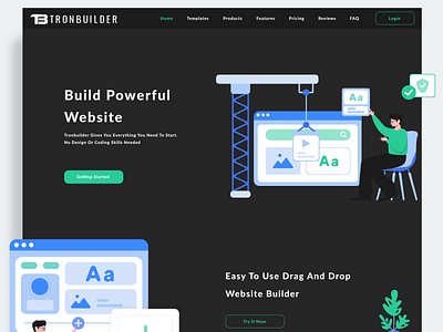 Tronbuilder Website Builder - Homepage build web dark theme header hero illustration ui web website builder z pattern