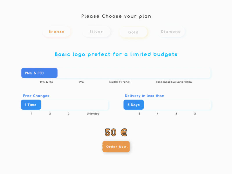 Price Plans animation bronze diamond gold plans silver slider