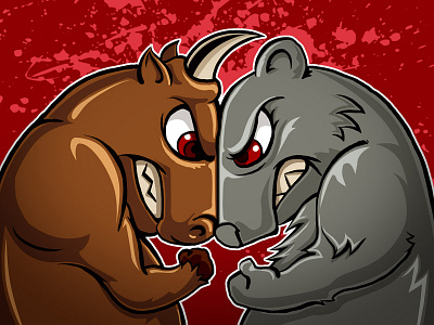 Bull and Bear 2d animal character computer drawing graphics illustration photoshop