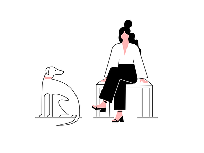 Waiting dog human illustration