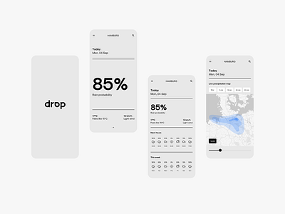 Drop – rain precipitation app concept app branding minimal mobile product design rain rain app ui weather