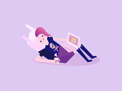 Coffee & work avatar bunny coffee designer doge girl happy kawaii laptop pastel pink skull