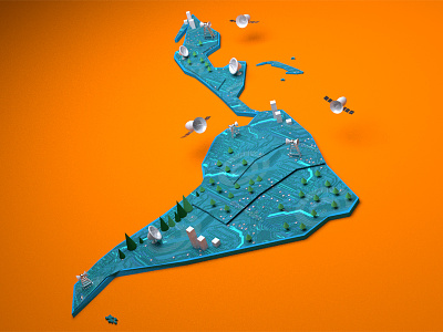 Latam Render 3d blender blue design drones infographic latam map orange satellites technology visual data