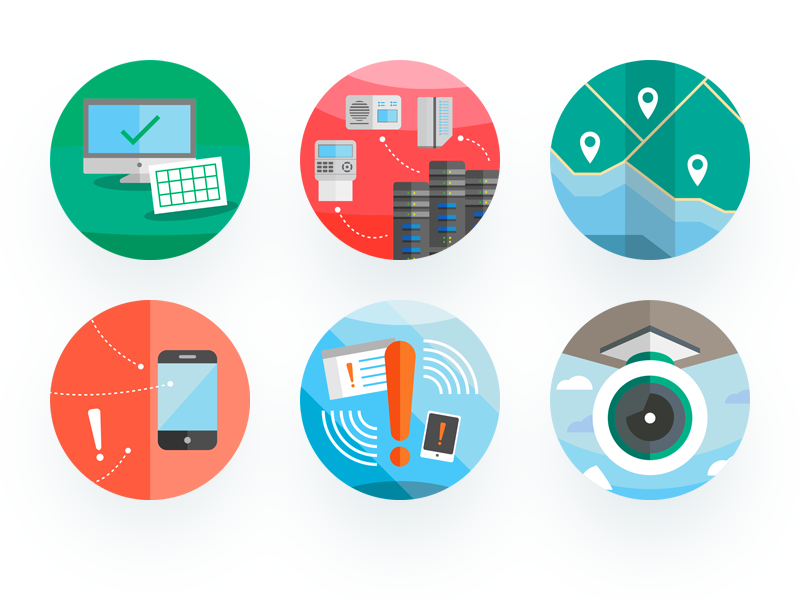 Security Icon Badges video icons server monitoring alarm badges ui illustrator branding illustration