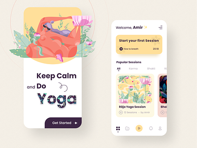Yoga App app color illustration meditation minimal mobile app modern ui practice sport ui workout yoga yoga app
