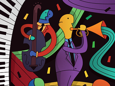 Jazz Band band bass cello illustration jazz music musician musicians piano sax suit suits tie trumpet vector
