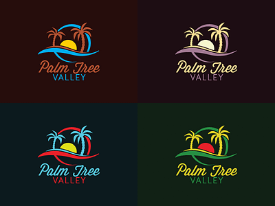 Palm Tree Valley Logo beach branding mark ocean round sand sea sun sunrise sunset tropical wave