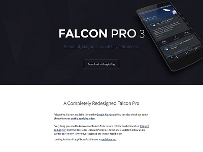 Falcon Pro 3 Website [WIP] android app device falcon pro landing page lollipop material design perspective twitter web design website wip
