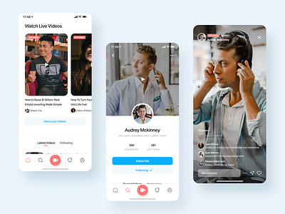 Live streams with your coach android app application interface ios mobile app mobile app design mobile app development mobile application social app social network streaming app ui design ux deisgn video