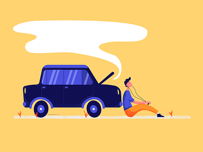 Уставший водитель. Tired driver blue car auto design flat design flatillustration illustration illustrator illustrator art man orange vector
